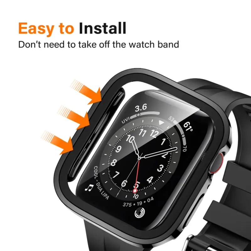 Tempered Glass Case for Apple Watch 45mm 41mm 44mm 40mm Screen Protector Cover Waterproof Hard Bumper iWatch Series 4 5 SE 6 7 8