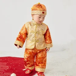One Year Old Babies Clothing Red A-Ge Ancient Costume Baby Tang Suit New Year's Greeting Costume Hat Tops Pants Full Set
