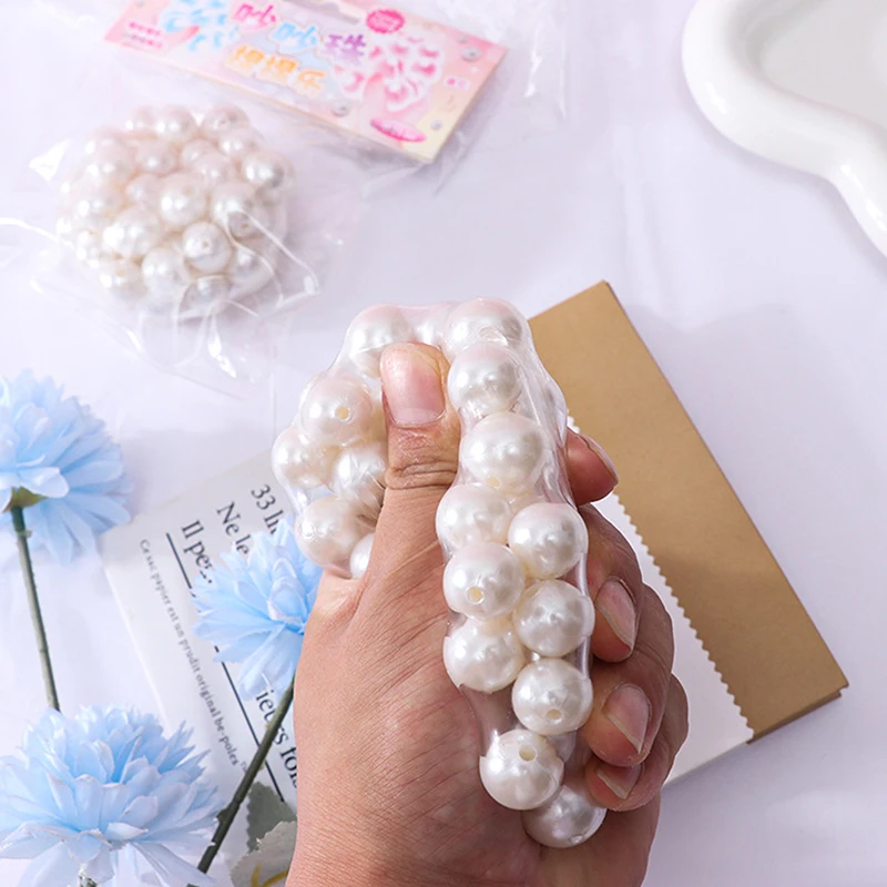 Stress Relief Squeeze Pearl Balls Stress Ball Fidget Toy Glazed Beads Vent Ball Pearl Balls Party Kids Fidgeting Girl Baby Toy