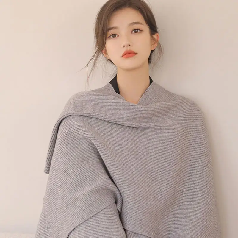 Women 2024 New Autumn Sweaters Poncho Knitting Capes Cloak Sweater V-Neck Irregular Single Button Coat Knitted Shawls T279