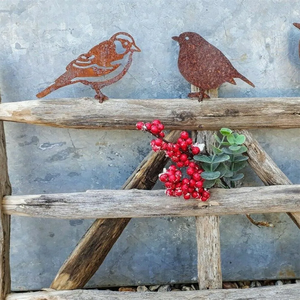 Home Garden Decor Rusty Metal Bird-shaped Sparrow Silhouettes Ornaments Fence Yard Art Gardening Statues Decoration