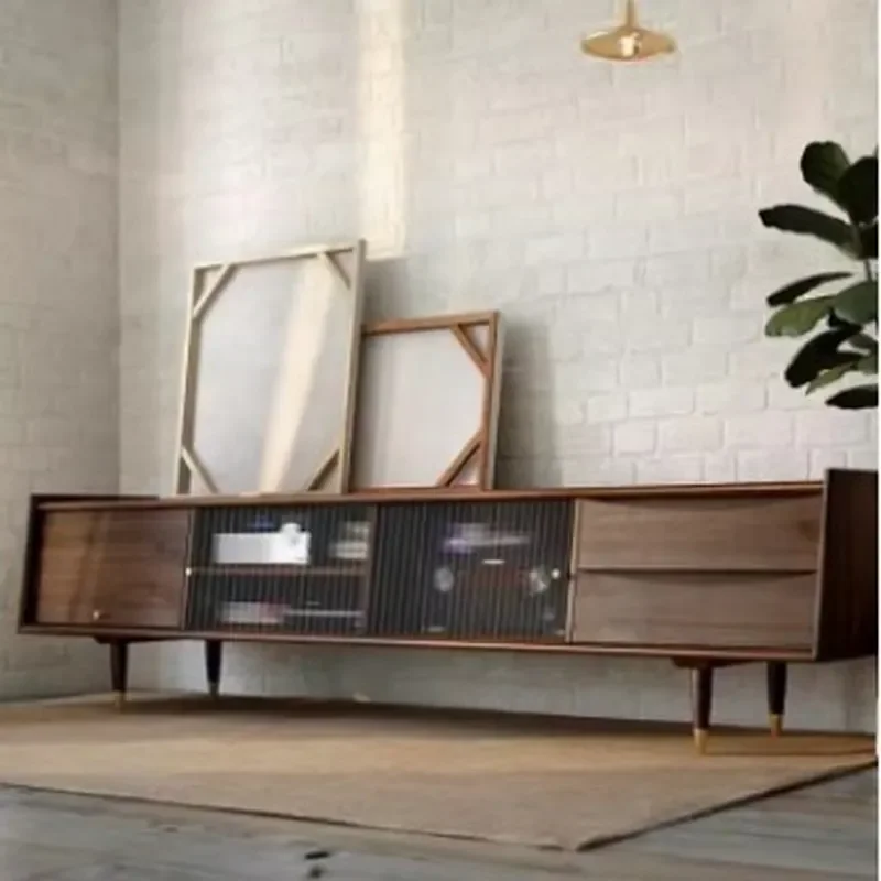 for Black Walnut Solid Wood TV Cabinet Nordic Japanese Medieval Style Cherry Wood Laser Projector Audio Visual Cabinet