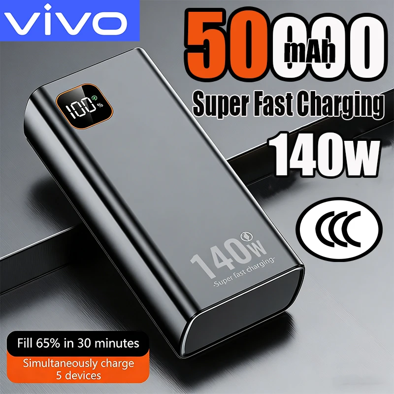 

Портативное зарядное устройство VIVO 50000 мАч, 140 Вт, с большой емкостью, сверхбыстрой зарядкой для iPhone, Huawei, Samsung, новинка 2026 года