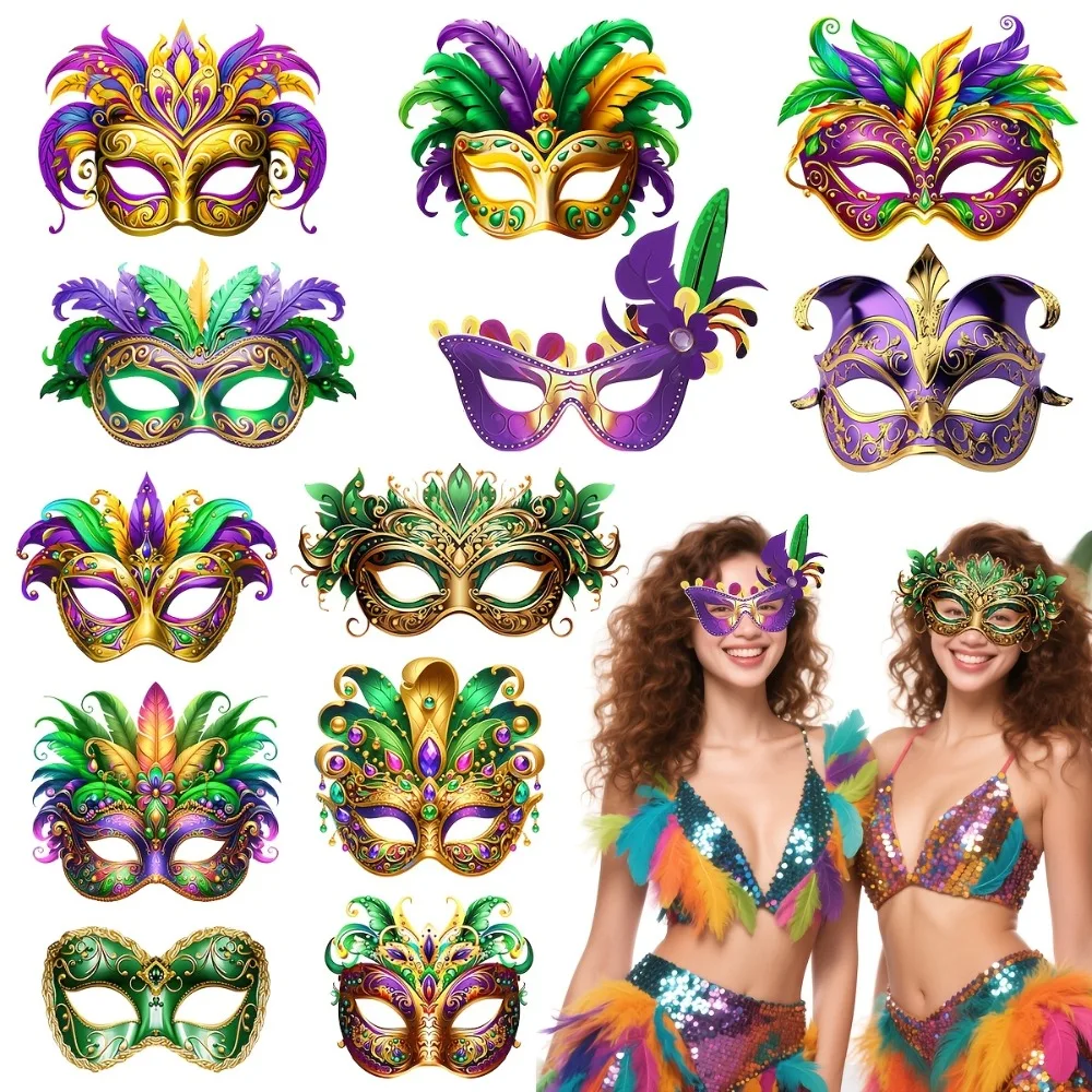 Máscaras de Plumas de Papel para Carnaval, 6/12 Piezas, Morado, Verde, Amarillo, para Desfiles, Fiestas, Disfraces, para Hombres y Mujeres