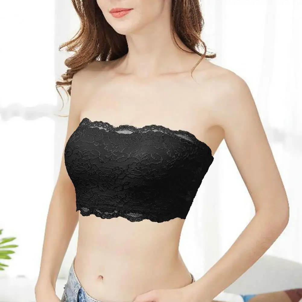 Sports Bra Lace Strapless Push Up Bra with Flower Embroidery Women's Anti-slip Underwear for Breast Support Comfort Women Bra