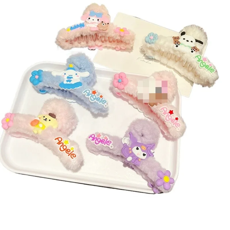 

Kid Cute Cartoon Plush Cinnamoroll Melody Pompompurin Does Not Hurt Hair Disc Shark Clip Beautiful Hair Accessories Girl Gift