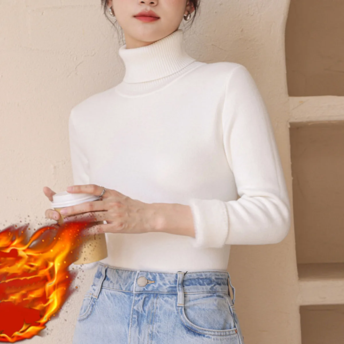 Fleece Lined Turtleneck Sweater Women Winter Warm Thicken Plus Velvet Knitted Pullovers Casual Slim Knitwear Long Sleeve Tops