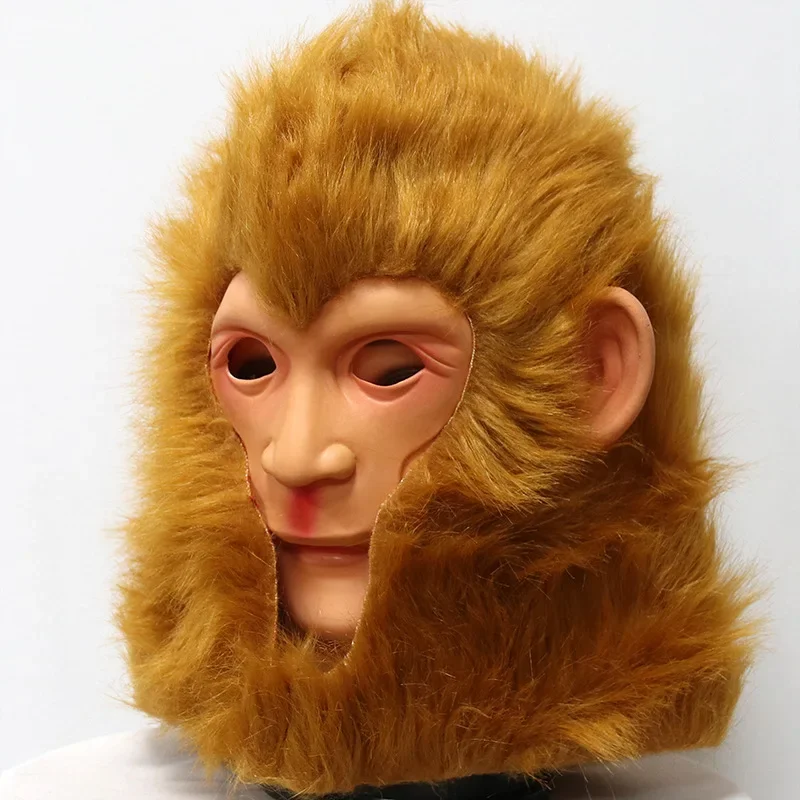 Black Myth Wukong Cosplay Latex Full Face Mask Golden Hair Qi Tian Da Sheng Monkey Headgear Halloween Game Journey to the West