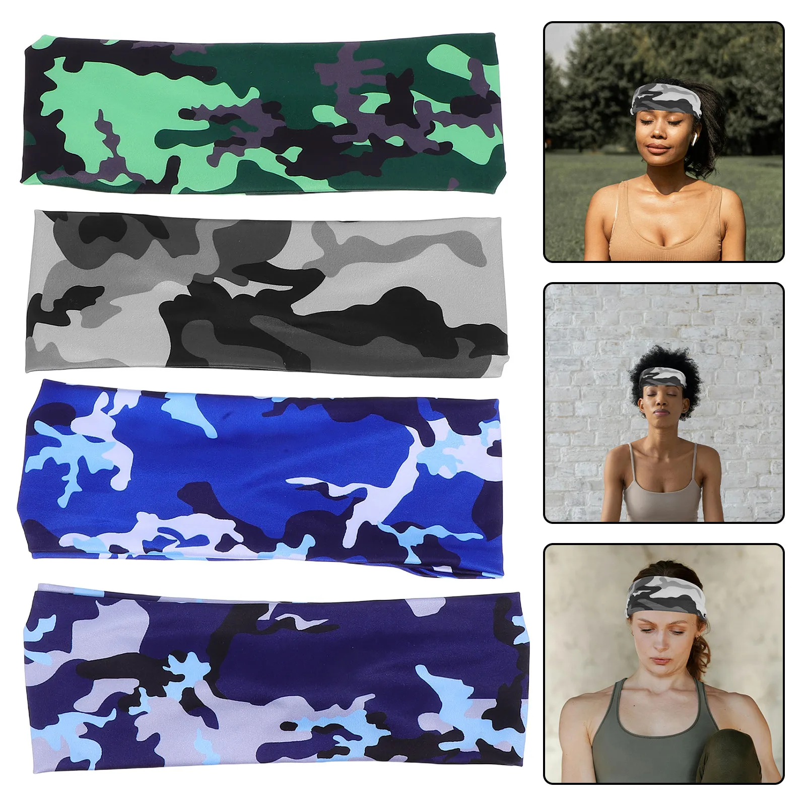 4Pcs Headbands Wide Sweat Absorbing Elastic Hairbands Running Yoga Fitness Solid Color High Elasticity