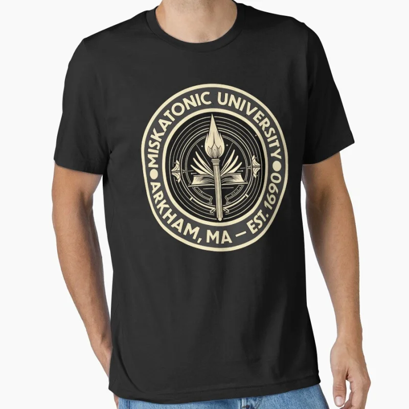

Miskatonic University, emblem of rationalism and the Promethean spirit Gift T shirt Large size Tops Horror Scifi Print clothes