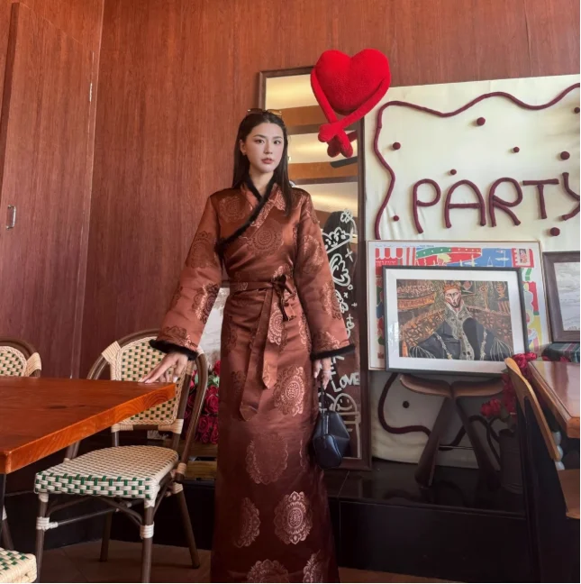 Vestido Bola de inverno vintage vestido chinês feminino vestido Xizang