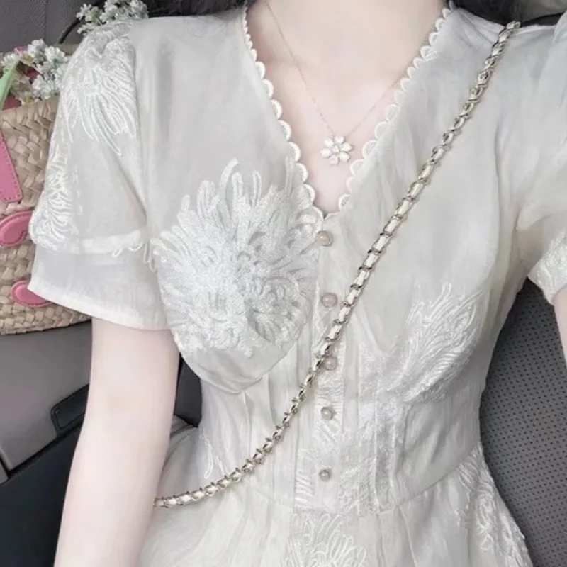 Frauen Elegante Prom Kleider Süße Stickerei Mesh Spitze Abend Party Geburtstag Kleid Sommer Kleidung für Frauen Sommer Vestido