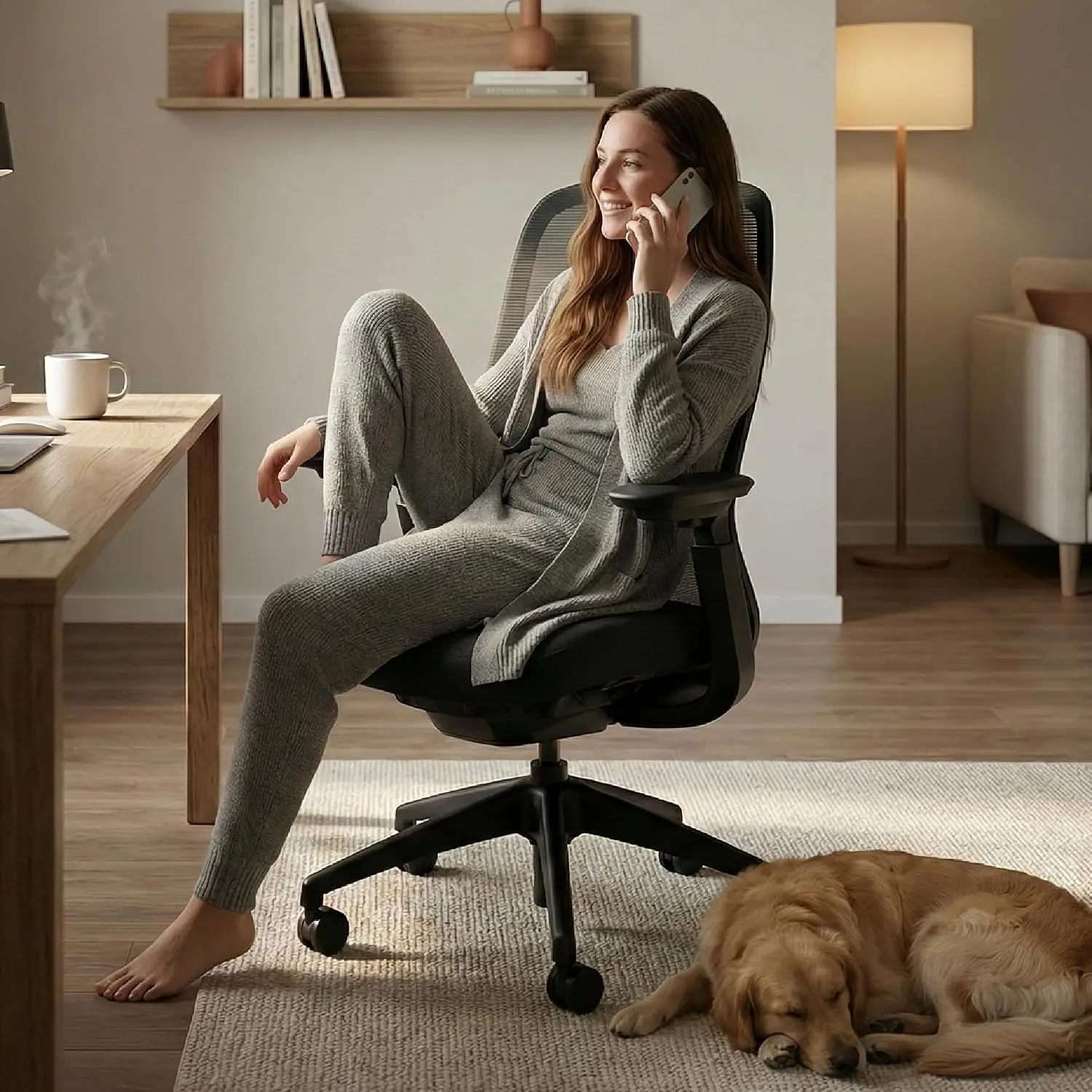 Mesh Office Chair, One-Touch Adjust Desk Chair With Levitating Seat & Sync Armrests, 300 LBS Mid Back Computer Chair, Customized