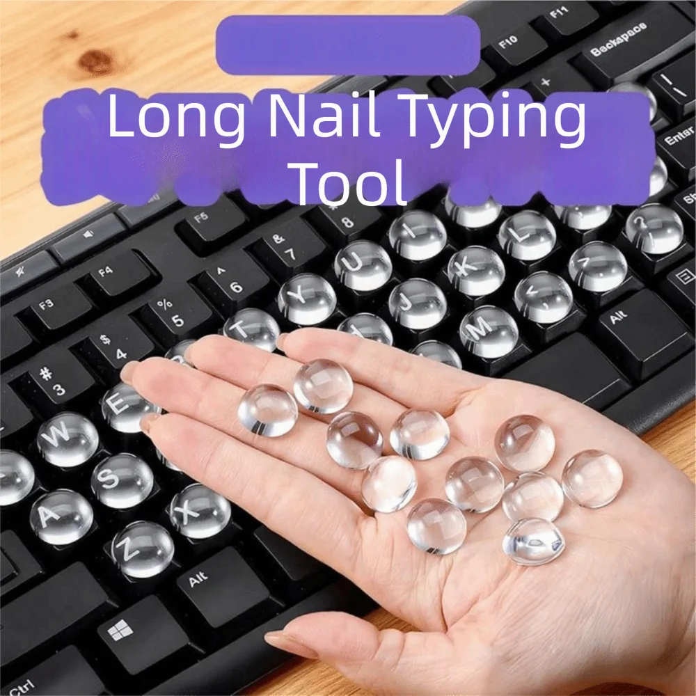 Magnified Letter Long Nails Keyboard Stickers Raised Pad Comfortable Long Nail Typing Tools Silicone Keycaps Transparent