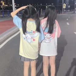 Sanrio-素敵なグラフィックTシャツ,オーバーサイズの服,日本のカワイイ服,ピンクのトップ,素敵なミックスカラー