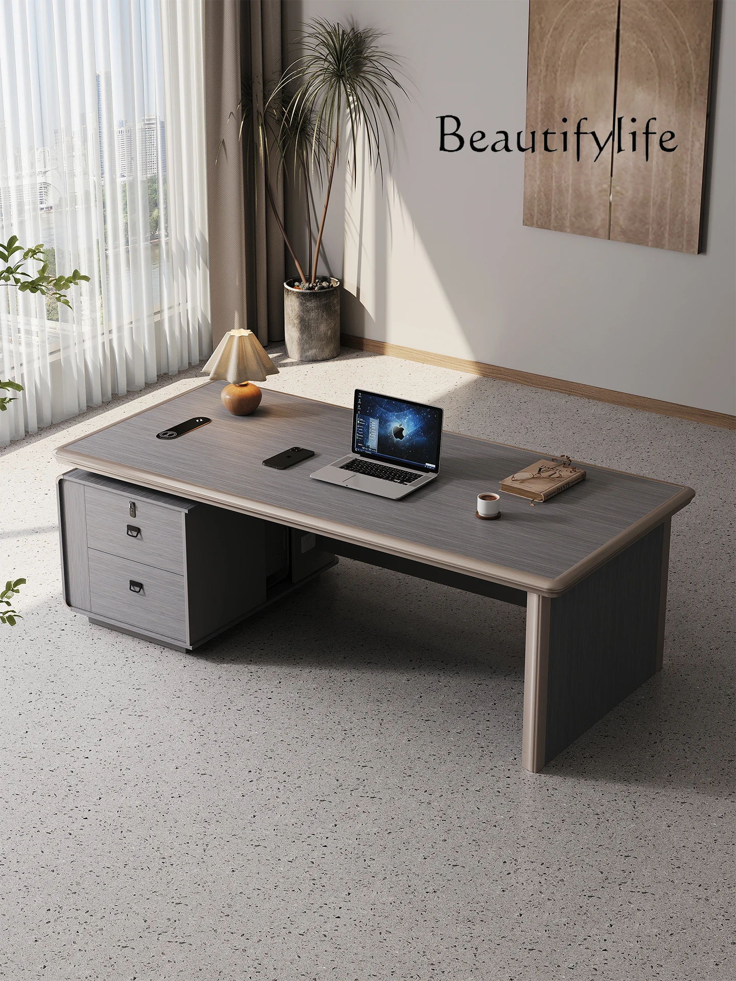 

Aluminum alloy desk simple modern president desk and chair combination manager bench light luxury high sense