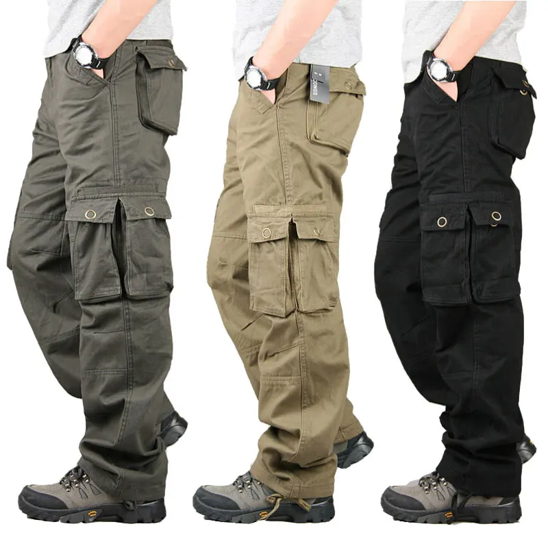 Spring Autumn Cargo Pants Men Multi Pocket Straight Mens Military Trousers Casual Baggy Pants Men Big Size Tactical Pants Men