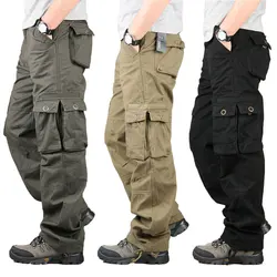 Pantalones Cargo para hombre, pantalón militar recto con múltiples bolsillos, holgado, informal, táctico, talla grande, primavera y otoño