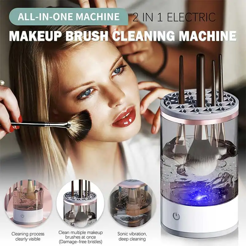 All In One Women Makeup Brush Cleaner USB Port 7000rpm Spin Water Bottle Scrubber Quick-drying Cosmetic Brush Cleaning Tools