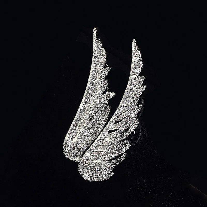 Elegant Angel Wings Rhinestone Brooches Pin For Women Badage Collar Pin Clothes Decor Feather Brooch Corsage Enamel Pins