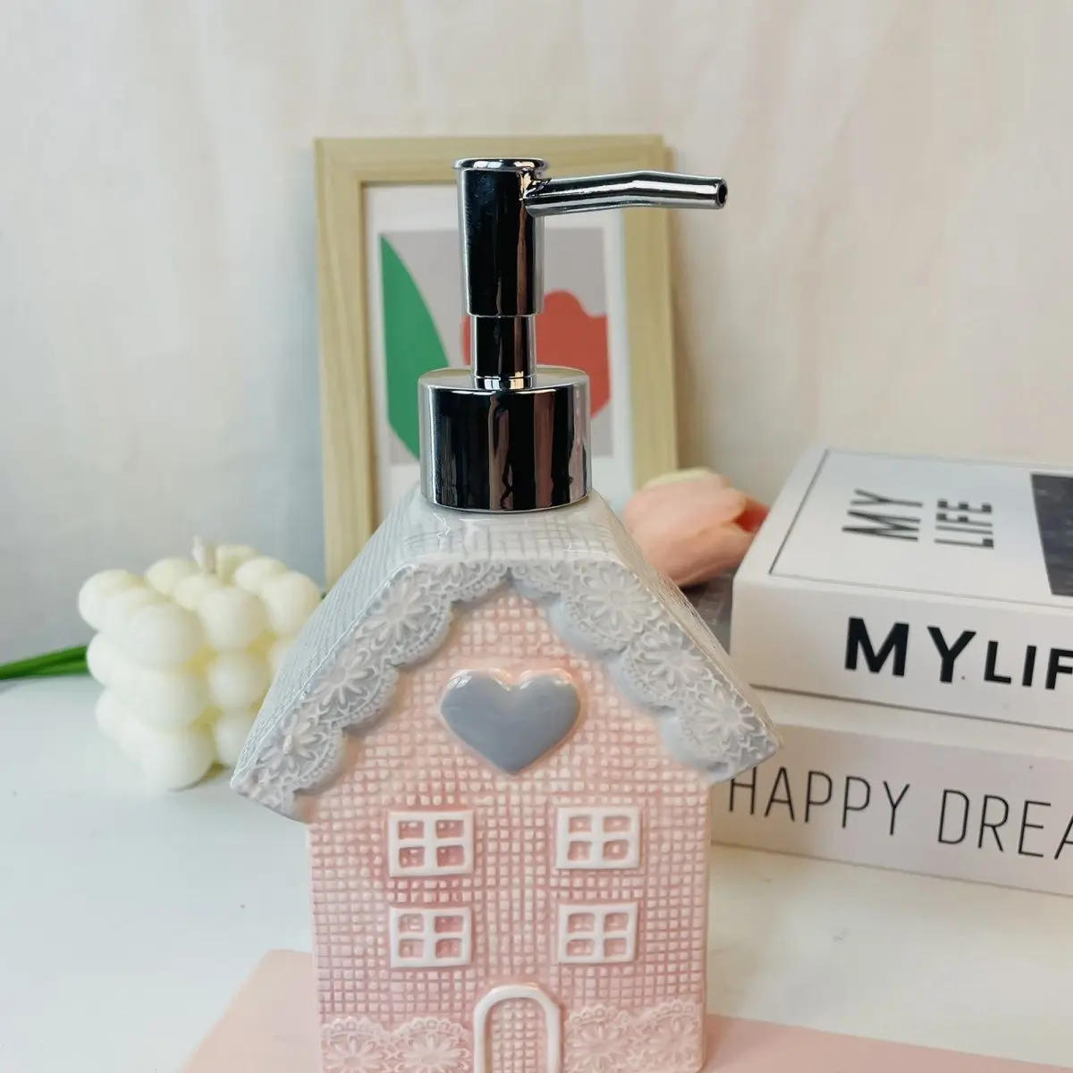 Pink Cottage Cartoon Ceramic Hand Sanitizer Press Bottle