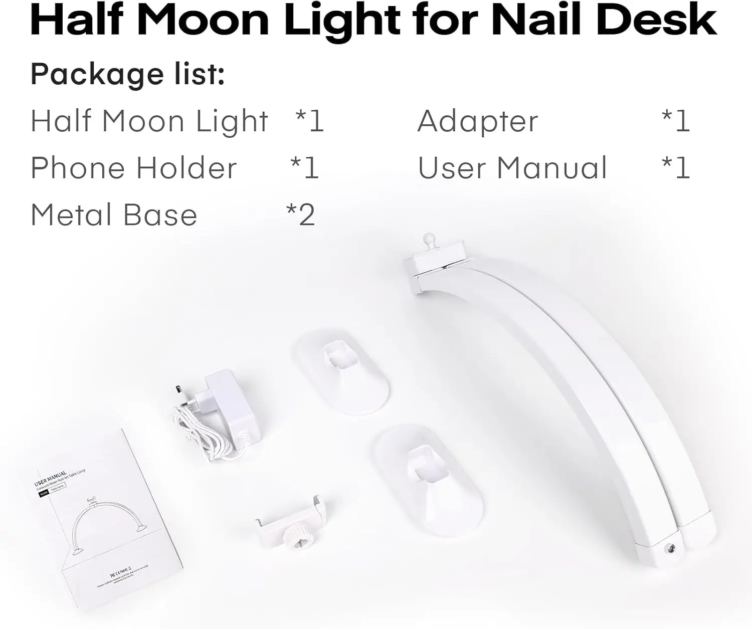 โคมไฟเล็บรูปตัวยู Half Moon Light สำหรับตกแต่งเล็บที่บ้าน โคมไฟเสริมความงามสำหรับร้านเสริมสวย โคมไฟตั้งโต๊ะสำหรับดูแลเล็บแบบเรียบง่าย โคมไฟ LED 36W 24 นิ้ว