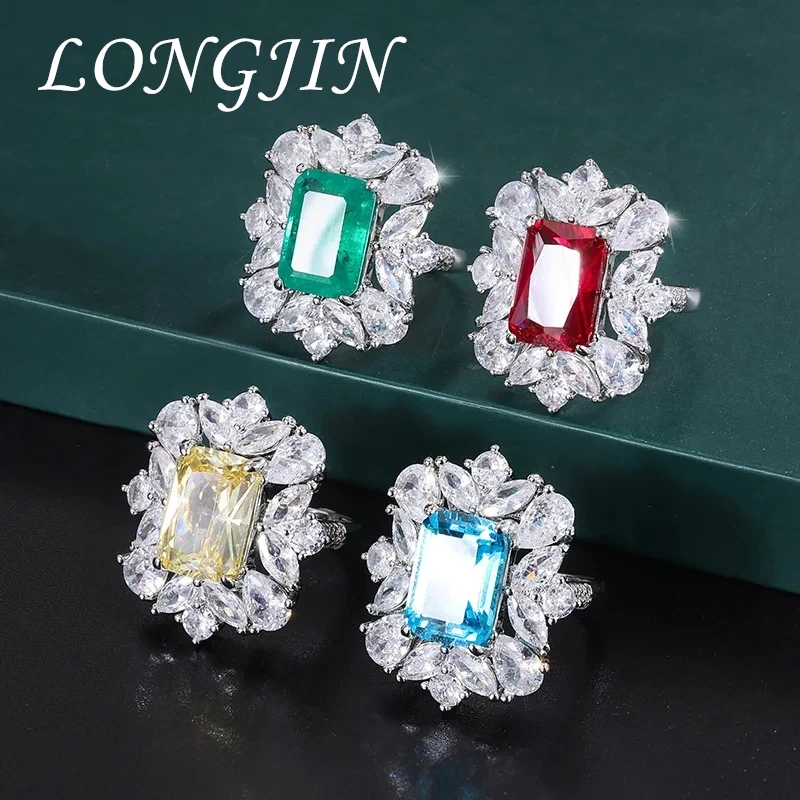 

Retro Rectangle Red High Carbon Diamond Adjustable Ring Women Jewelry Dress Accessories Gift for New Year 2023 Macrame Trendy
