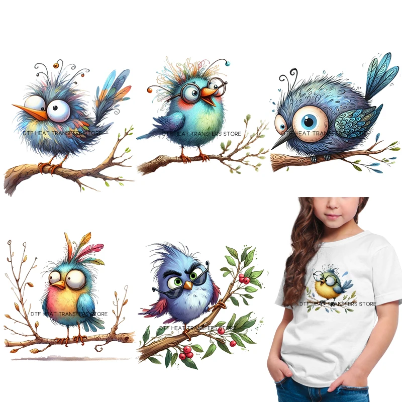 Cartoon Fun Bird T-shirt Ironing Iron on transfer for dtf transfers ready to press Children\'s clothing  Clothes clothing