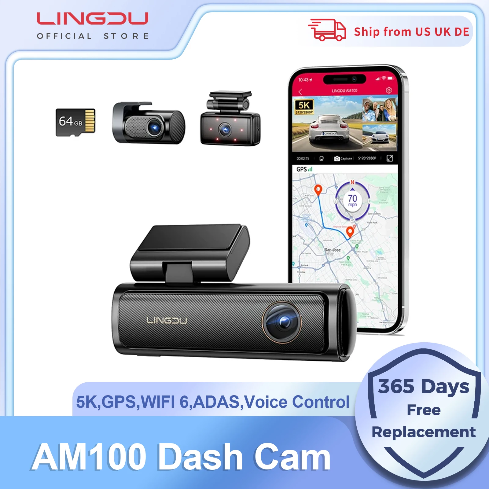 

LINGDU Dash Cam AM100 UHD 4K Built-in GPS ADAS Car Camera 24H Parking Motion Front Cam 150FOV Car DVR WIFI & App Control 블랙박스