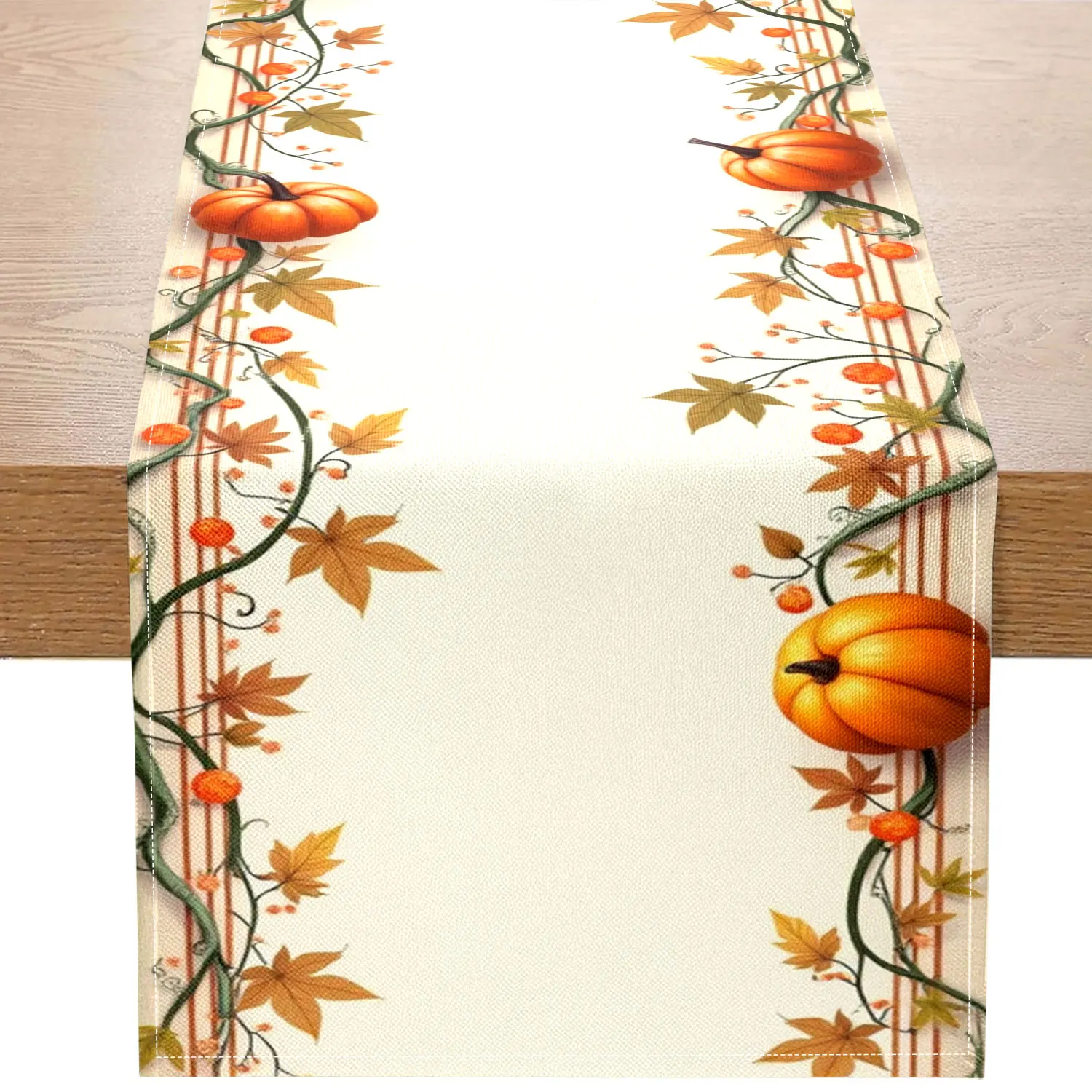 1 Piece of Pumpkin and Autumn Leaf Themed Table Runner, Featuring Pumpkin and Autumn Leaf Patterns, Suitable for Country-Style Homes, Autumn Harvest Parties, and Dining Table Decoration Scenes.