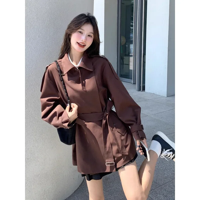 

SuperAen Oversize Mid-length Trench Coat Women Spring and Autumn New Loose Design England Style Long-sleeved Coats