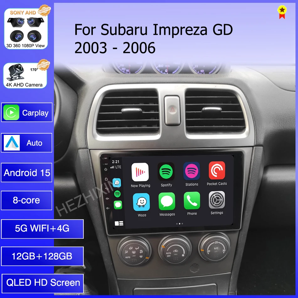 أندرويد 15 Carplay راديو السيارة لسوبارو امبريزا GD GG 2002 2003 2004 2005 2006 2007 مشغل وسائط متعددة GPS الصوت 2Din ستيريو 4G