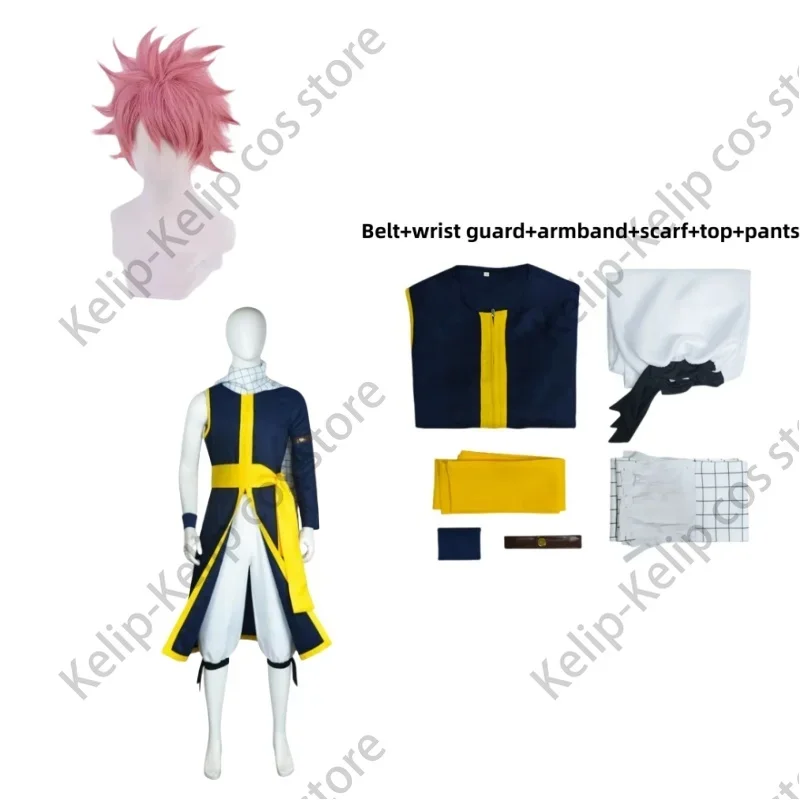 Anime Fairy Tail 100 Years Quest Etherious Natsu Dragneel Cosplay Costume Fiore Slayers Wig Blue Uniform Coat Man Halloween Suit