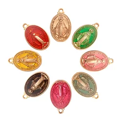 100pcs Religion Theme Brass Enamel Oval Pendants Golden Mixed Color Long-Lasting Plated for Necklace Jewelry Making Two Sizes