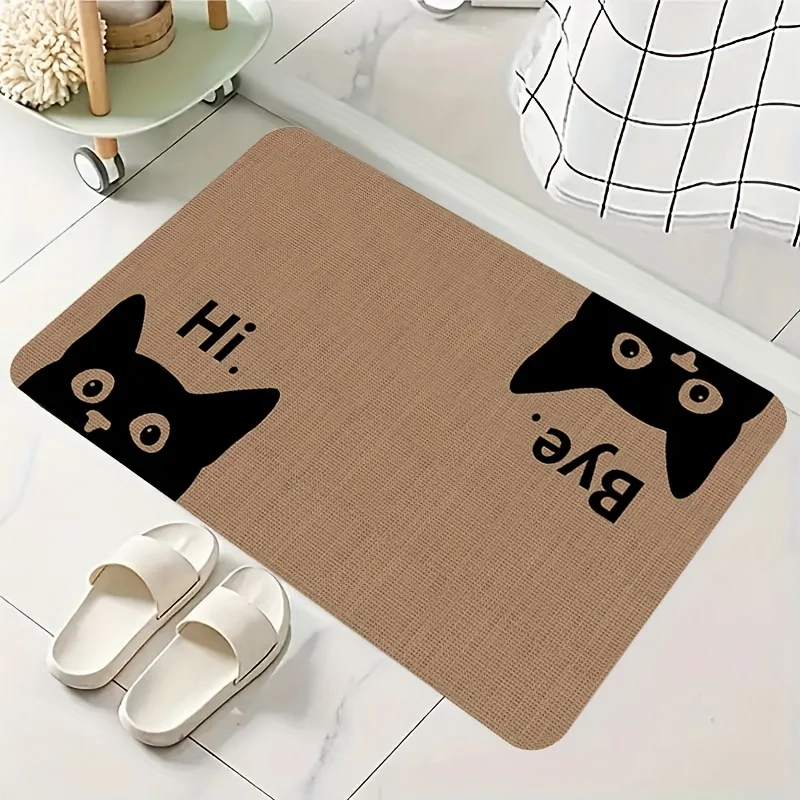 

Cute Cat Doormat, Soft Absorbent Non-Slip Entrance Mat with 'Hi Bye' Design Perfect for Home Decor & Pet Lovers Unique Gift Idea