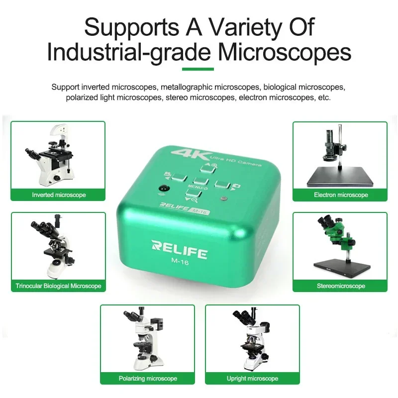 RELIFE M-16 microscopio fotocamera elettronica HD 4K fotocamera di grado industriale/supporto 30fps fotografia/funzione di registrazione Video