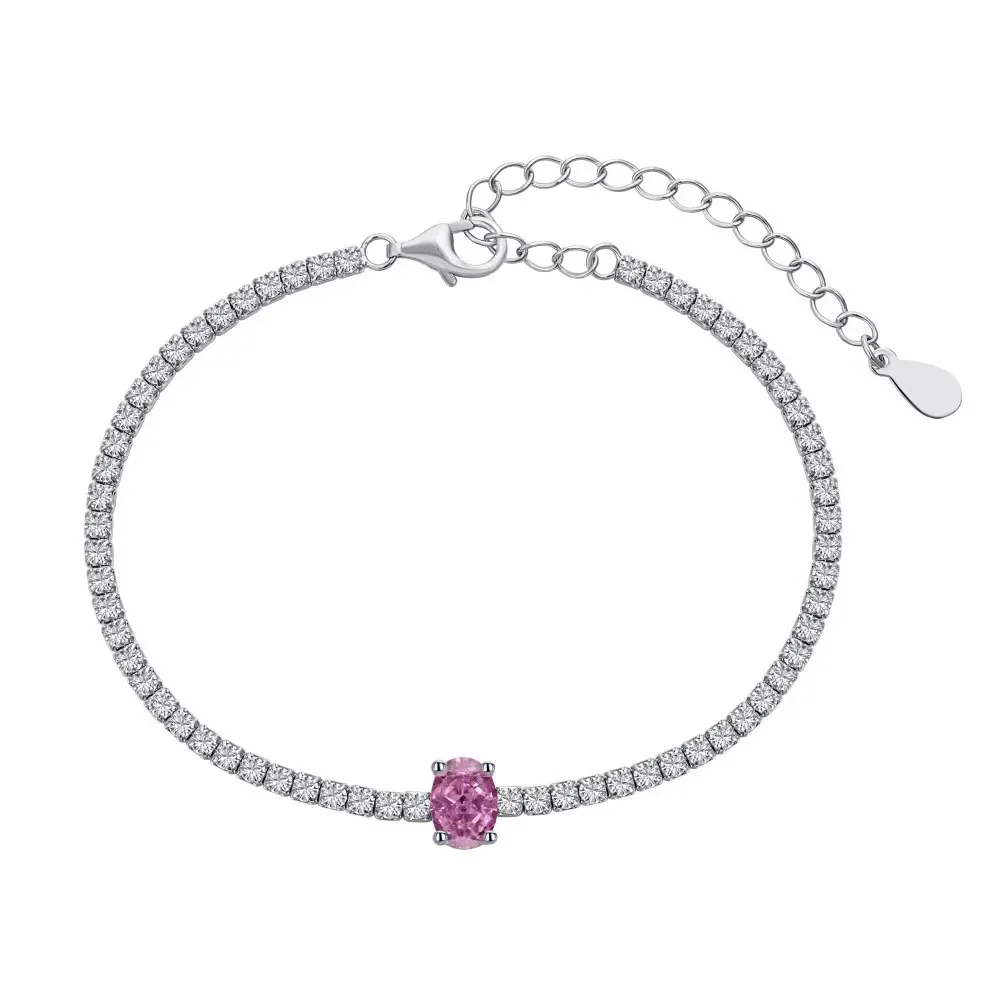 S925 Sterling Silver Tennis Light Luxury 8A Ice Cut Colorful Oval Zircon Silver Bracelet Wedding Jewelry Wholesale