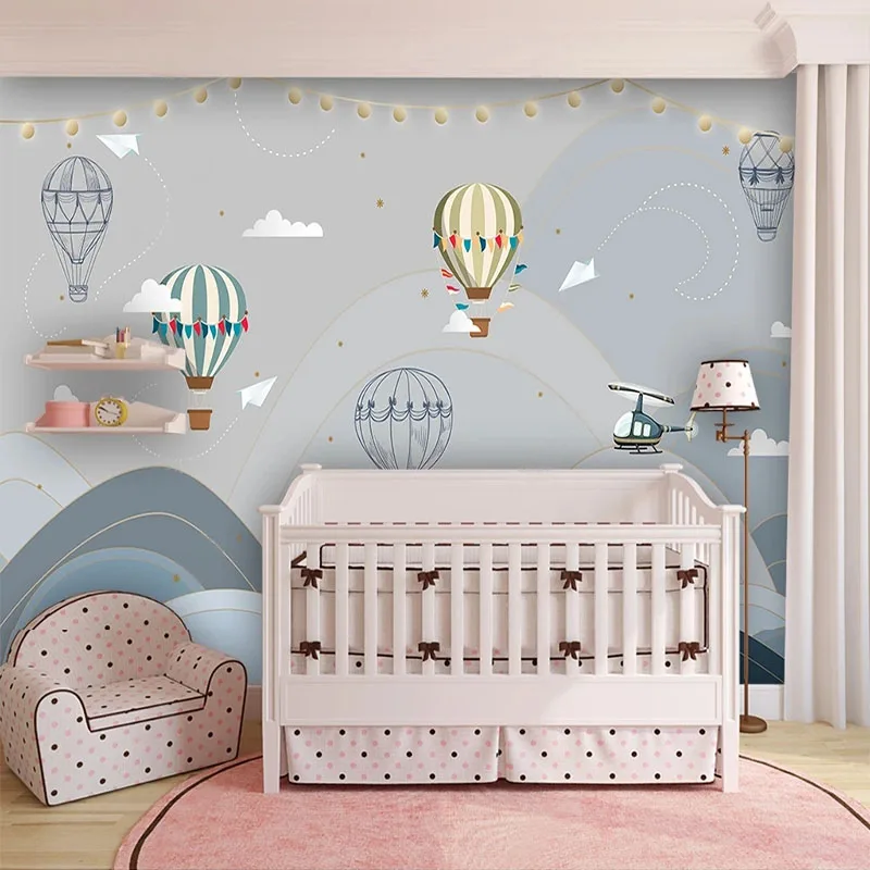 Papel tapiz 3D personalizado, foto moderna de dibujos animados, globo de aire caliente, telón de fondo para habitación de niños, decoración del hogar, Mural, papel tapiz para habitación de niños