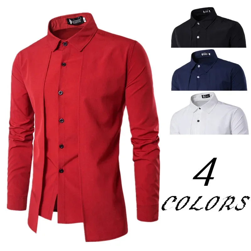 New Men's Shirt Muslim Personality Double Placket Casual Fashion Solid Long Sleeved Shirt Elegant Socialize Men Clothing Y2k