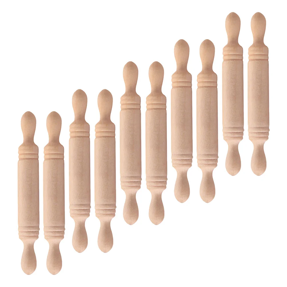 

10 Pcs Mini Wood Rolling Pin Miniature Sticks Kitchen Scene Prop Props Small Decorative Craft House