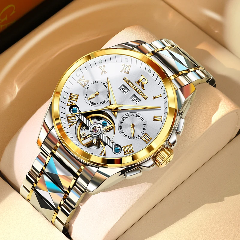 

Luxury Tourbillon Watch for Men Stainless Steel Waterproof Luminous Mechanical Watch Automatic Calendar Clock Relogio Masculino