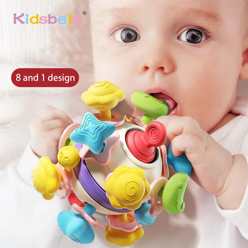 

Baby Sensory Teething Toys Ball Silicone Bite Boiled Teething Rattle Soother Baby Montessori Toys Toddler