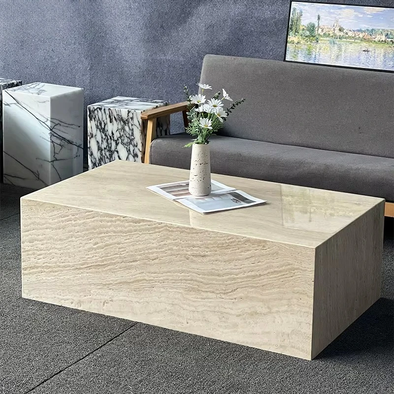 

style modern cube low base ultra white travertine coffee table