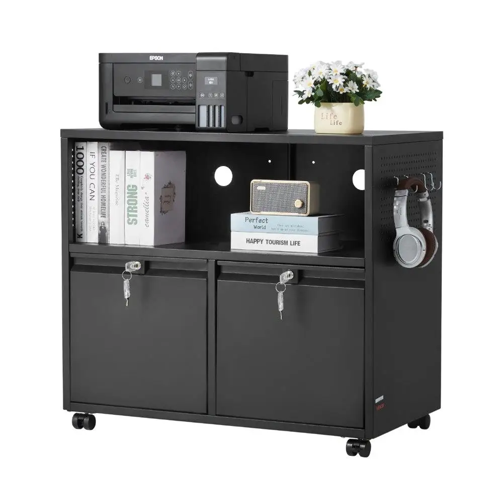 

Stylish Black Metal Lateral File Cabinet with Lock Adjustable Rods for home Office Letter A4 Legal Size Files Easy Assembly