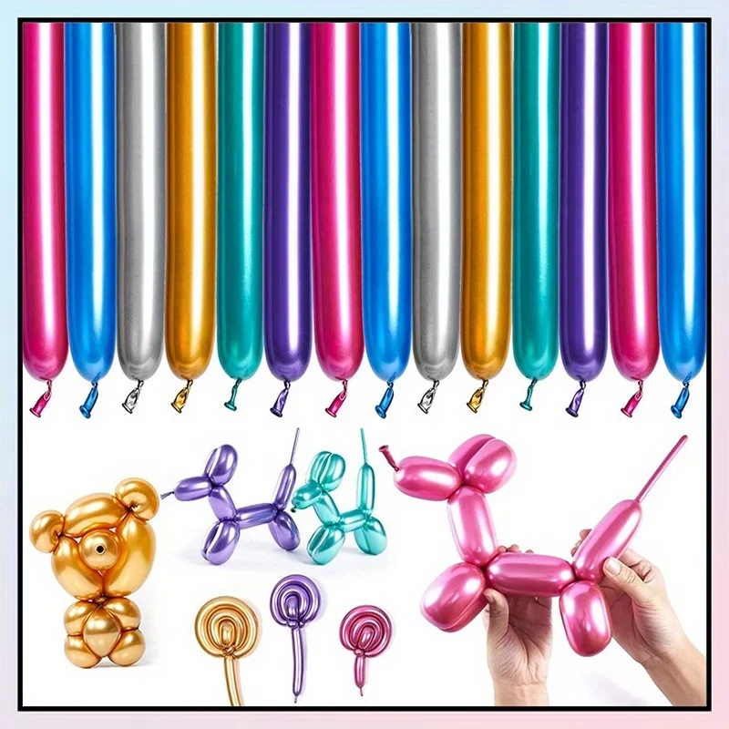 

20pcs Magic Strip Balloon Metallic Chrome Baloons Mixed Color Strip Kids Toys Long Balloons Wedding Birthday Party Decorations