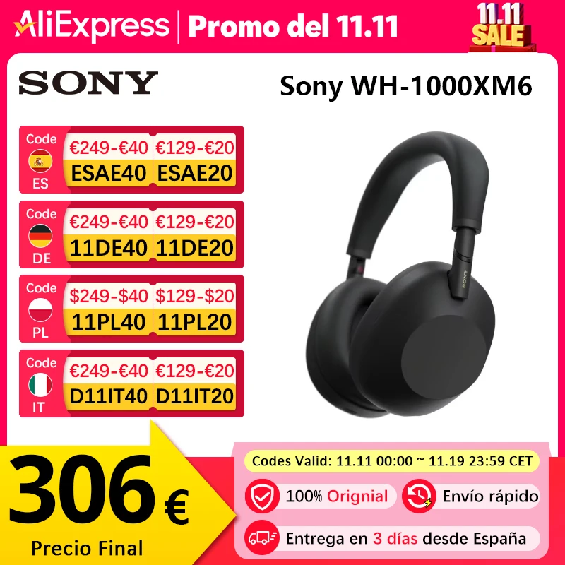 Immagine di Originale Sony WH-1000XM6 Cuffie wireless con cancellazione del rumore HD ⁤Processore di cancellazione del rumore QN3 12 microfoni 30 ore di autonomia della batteria