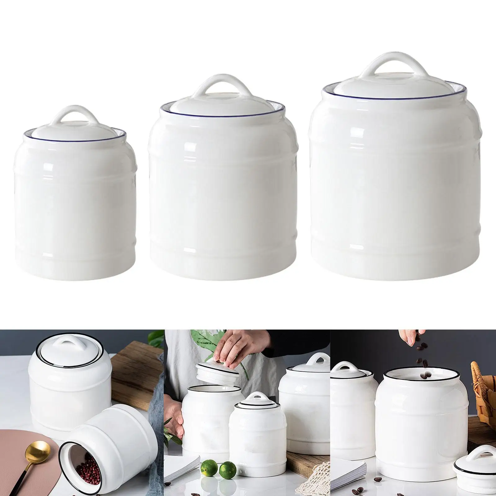 Kitchen Canisters Multifunction Home Countertop Ceramic Jars Pet Treat Storage Container for Grain Pet Treat Snack Flour Cereal