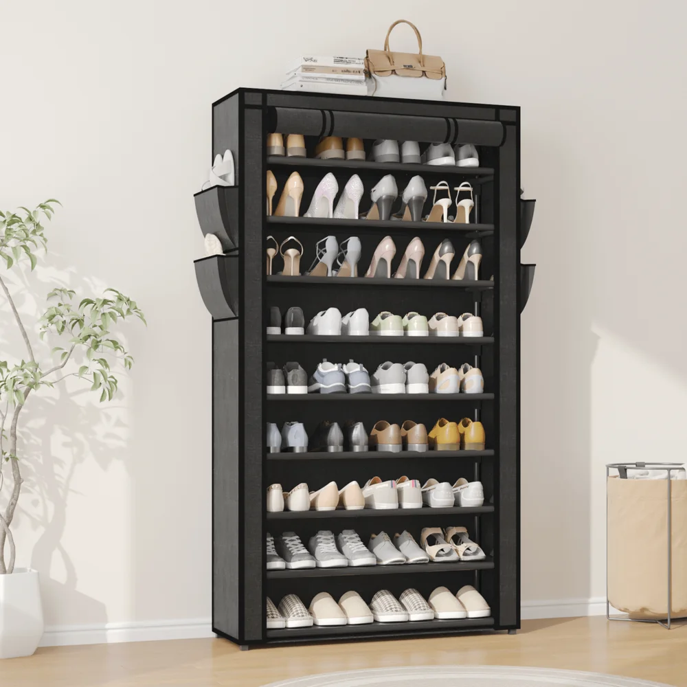 

10 Tier Shoe Rack, Black Shoe Cabinet, Large Capacity 5056Pairs Beautiful Tall Shoe Shelf Free Standing Storage Cabinet Entrywa