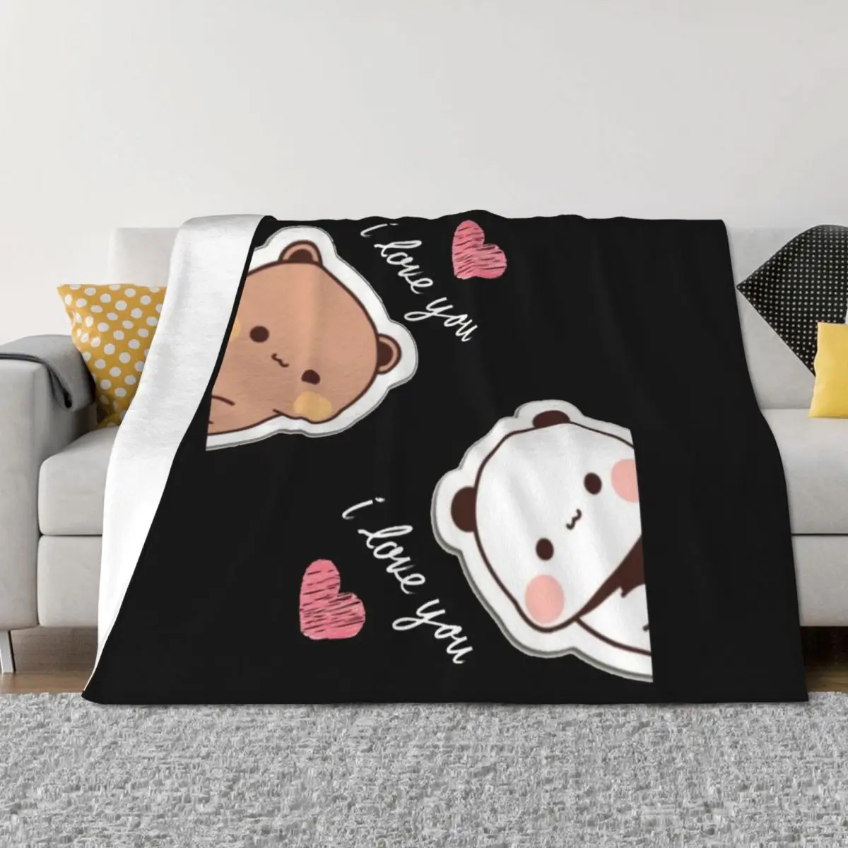 

I love you Bear and Panda Dudu and Bubu Throw Blanket For Decorative Sofa Single Beautifuls Softest Blankets