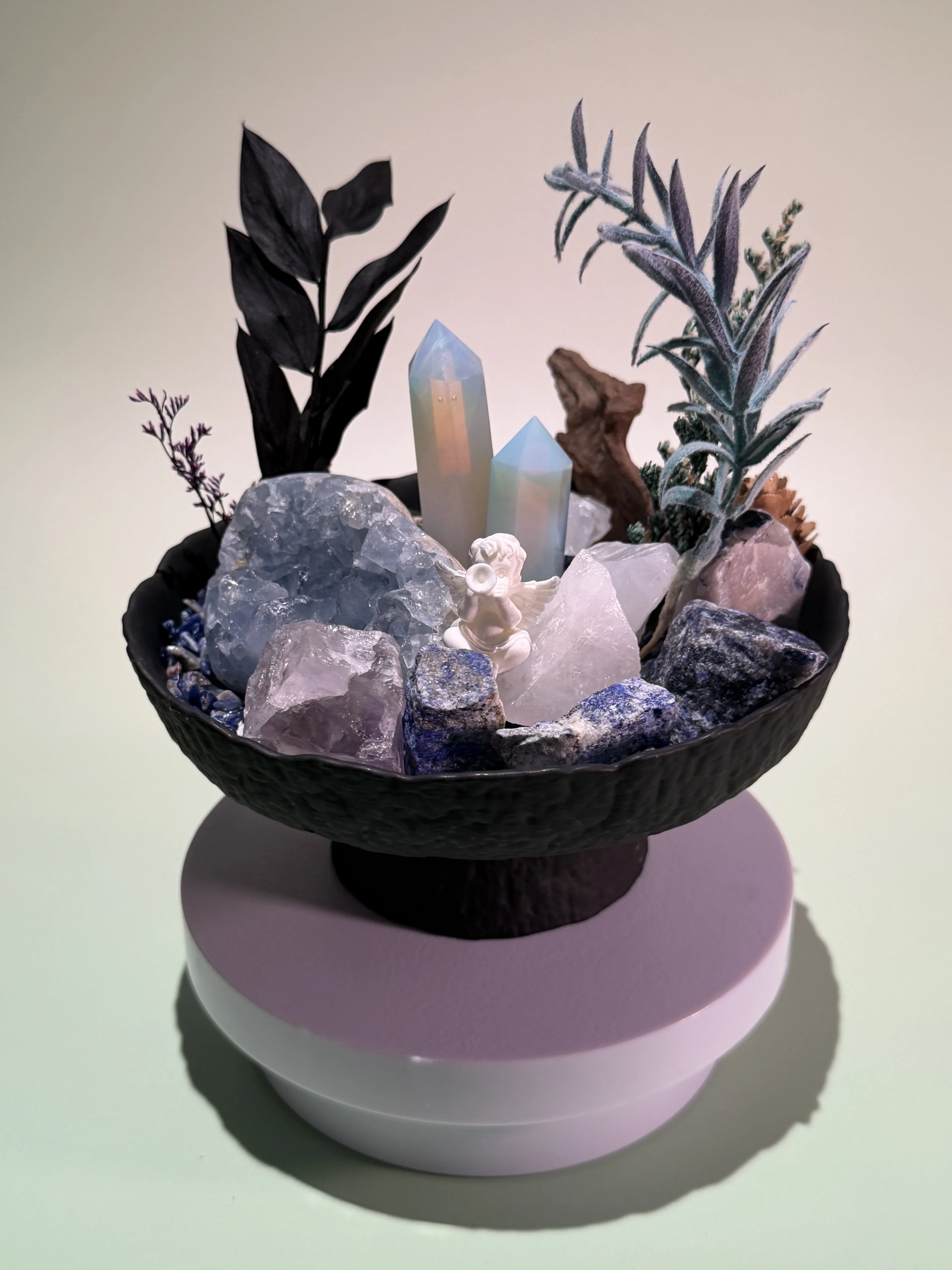 Blue Pine Celestite DIY Crystal Garden Kit, Lapis Lazuli Moonstone Tabletop Decor, Botanical Home Gift